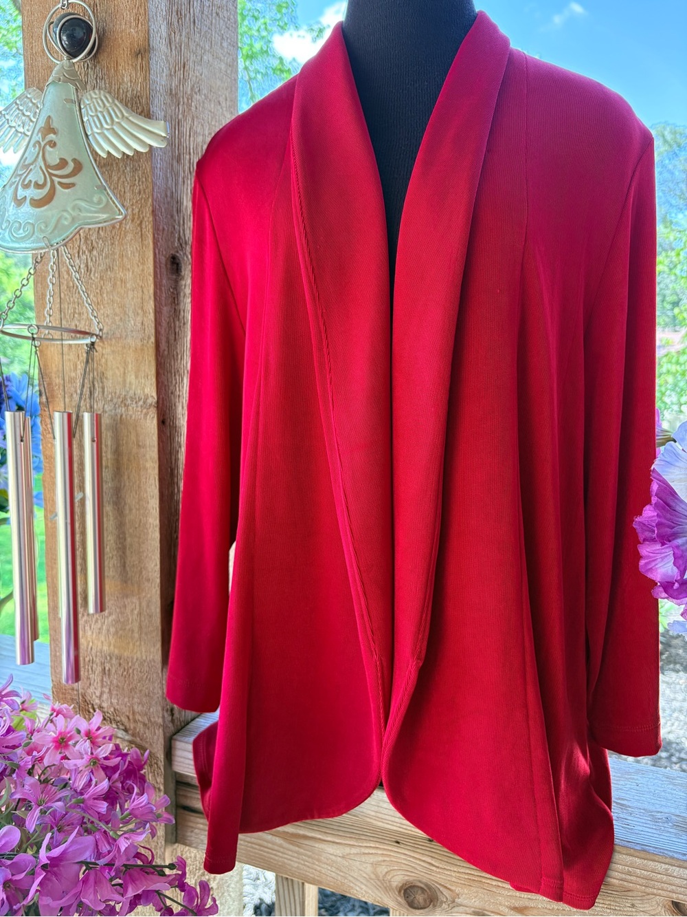 Travelers by Chico’s Red Open Front Rolled Collar Stretch Knit Jacket XL
